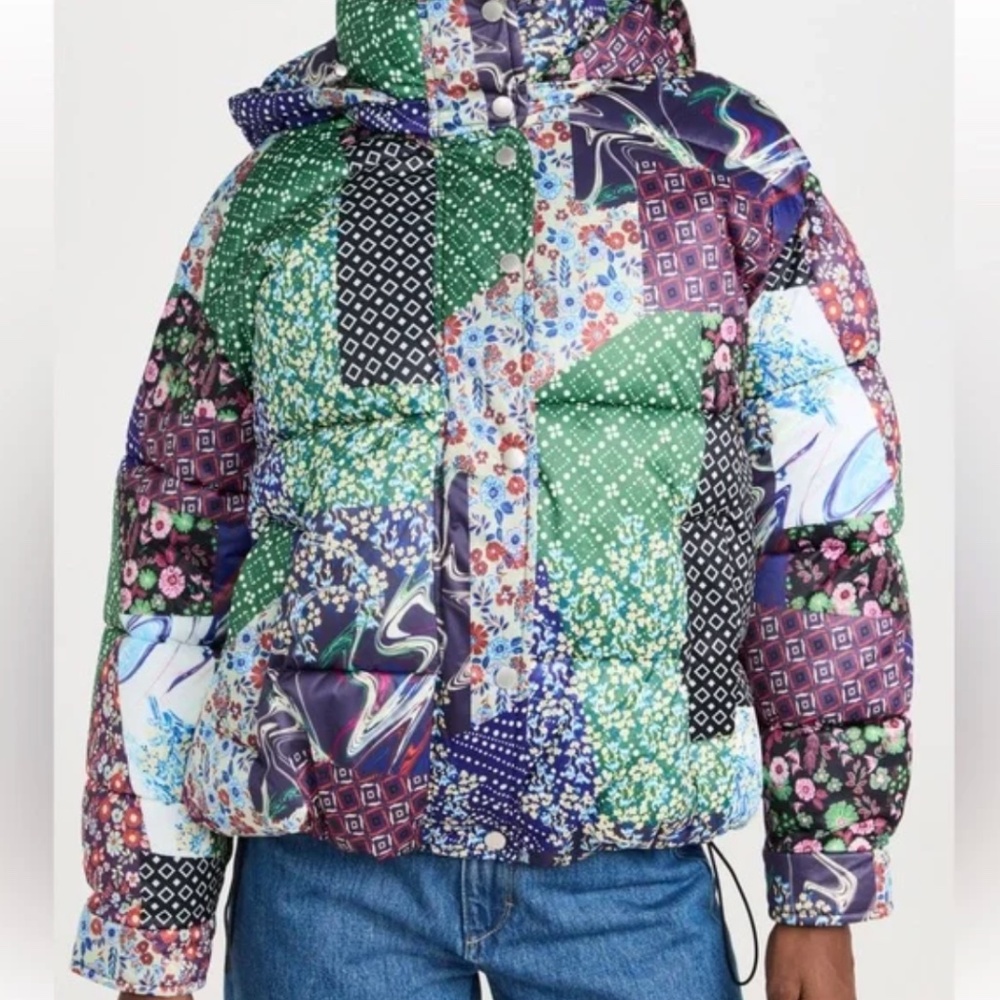 AVEC LES FILLES Thermal Puffer Jacket in Multi Patchwork - Size L Large NWT - Picture 5 of 12